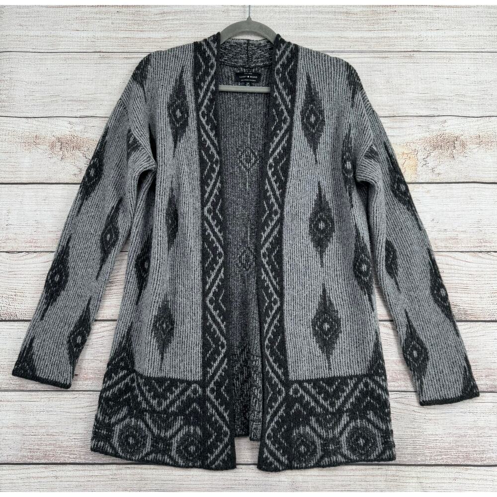 Lucky Brand Southwest Print Wool Blend Open Front Cardigan Sweater Womens S Gray
